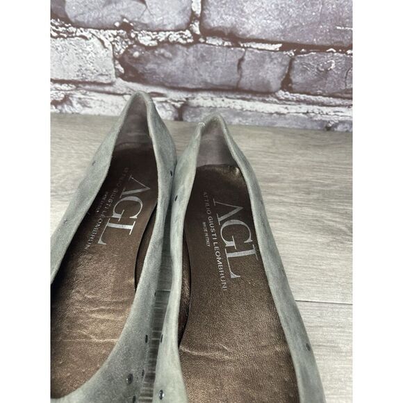 AGL Grommet Gray Suede Leather Studded Pointed Toe Flats Women’s Sz 38EU/7.5M US - Picture 12 of 16